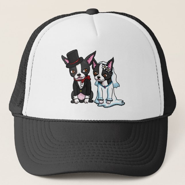 Braut und Bräutigam Bostons Terrier Truckerkappe (Vorderseite)
