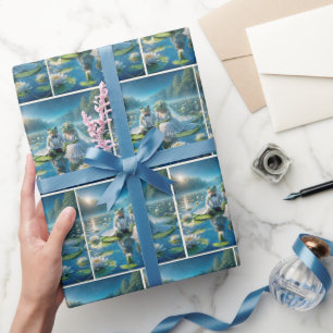 Braut und Bräutigam Frösche auf einem Seerosenblat Geschenkpapier