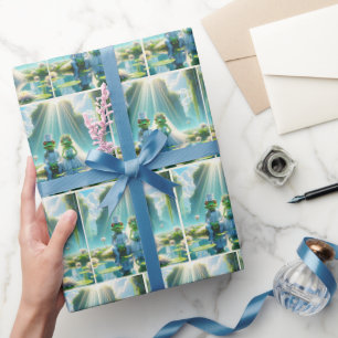 Braut und Bräutigam Frösche auf einem Seerosenblat Geschenkpapier
