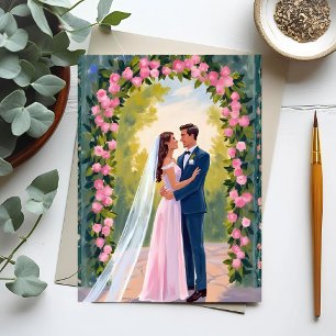 Braut- und Bräutigam-Gartenbogen Florale Hochzei Postkarte