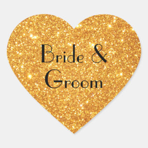 Braut und Bräutigam Hochzeit Gold Glitter Foto Herz-Aufkleber