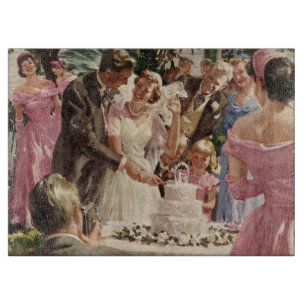 Braut und Bräutigam Hochzeitstorte schneiden Vinta Schneidebrett