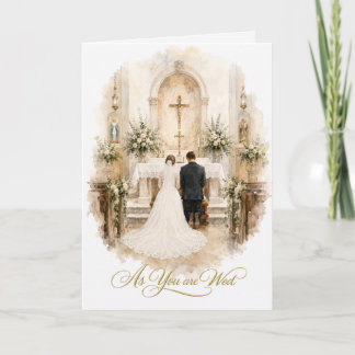 Braut und Bräutigam knien am Altar Hochzeit Karte