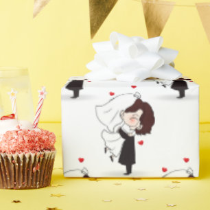 Braut und Bräutigam mit rotem Herzen Geschenkpapier