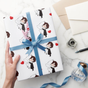 Braut und Bräutigam mit roten Herzen  Geschenkpapier
