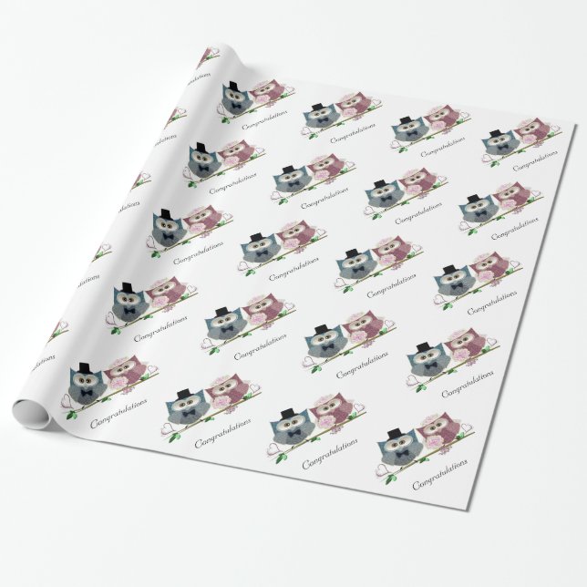 Braut-und Bräutigam-niedliche Eulen-Kunst Geschenkpapier (Ungerollt)