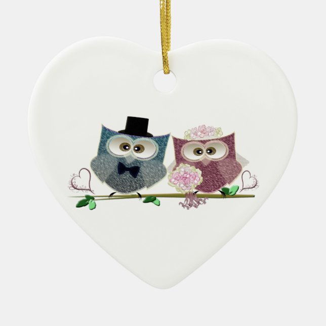 Braut-und Bräutigam-niedliche Eulen-Kunst Keramik Ornament (Vorne)