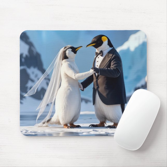 Braut und Bräutigam Pinguine auf einem Eisberg Mousepad (Mit Mouse)