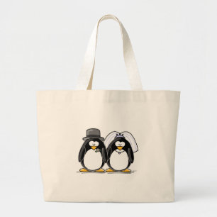 Braut-und Bräutigam-Pinguine Jumbo Stoffbeutel
