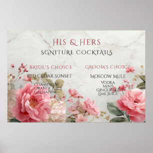 Braut und Bräutigam Signature Cocktails Rosa Rosen Poster