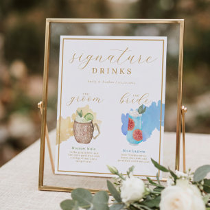Braut- und Bräutigam-Signature-Drinks-Watercolor-C Poster