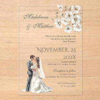 Braut und Bräutigam Silhouette Florale Hochzeit Acryleinladungen