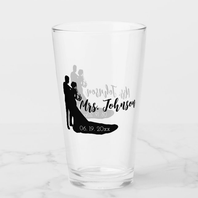 Braut und Bräutigam Silhouette Glas (Vorderseite)