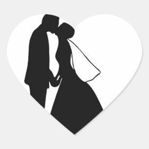 Braut- und Bräutigam-Silhouette Herz-Aufkleber