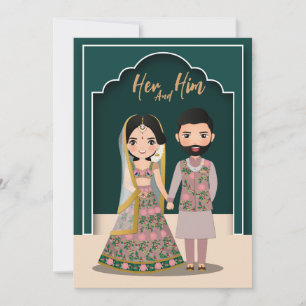Braut und Bräutigam süßes Paar indische Cartoon Save The Date
