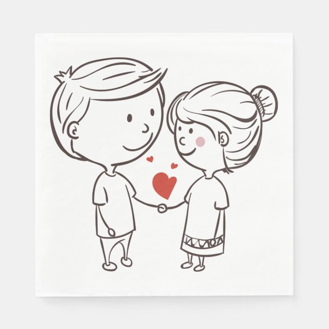 Braut und Cartoon Schwarz-Weiß-Hochzeit Serviette (Vorderseite)