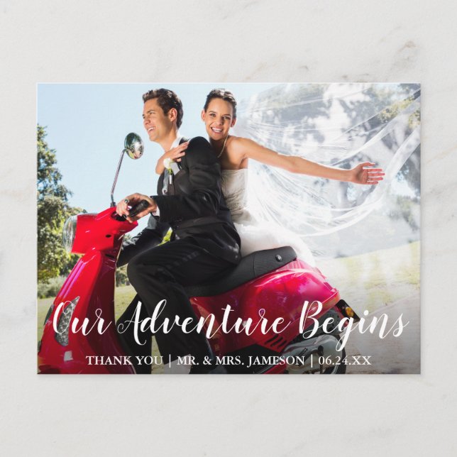 Braut und Groom Adventure Vielen Dank Postkarte (Vorderseite)