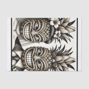 Braut und Groom Aloha Pineaple Tiki Kopfhochzeit Seidenpapier