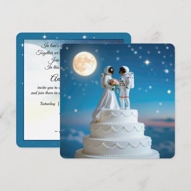 Braut und Groom Astronauten auf einer Hochzeitstor Einladung (Vorne/Hinten)