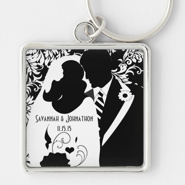Braut und Groom Black und White Key Kette Schlüsselanhänger (Vorne)