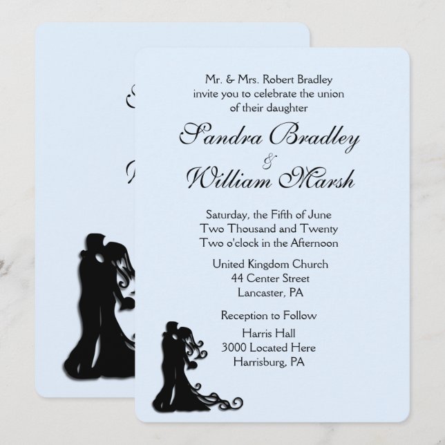 Braut und Groom Blue Hochzeit Einladung (Vorne/Hinten)