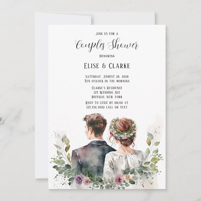 Braut und Groom Botanische Blumenpaare Dusche Einladung (Vorderseite)