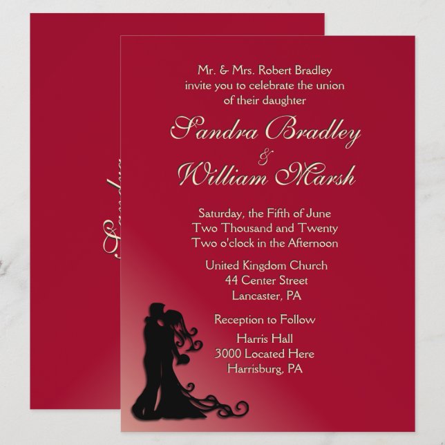 Braut und Groom Burgund Einladung (Vorne/Hinten)