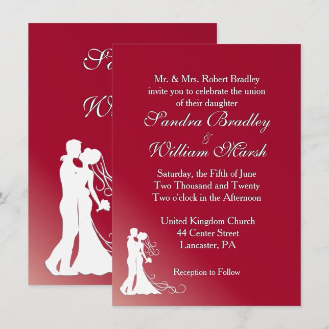 Braut und Groom Burgund Einladung zur Hochzeit (Vorne/Hinten)