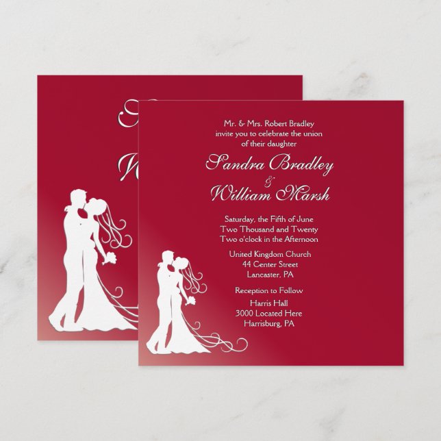 Braut und Groom Burgund Hochzeit Einladung (Vorne/Hinten)