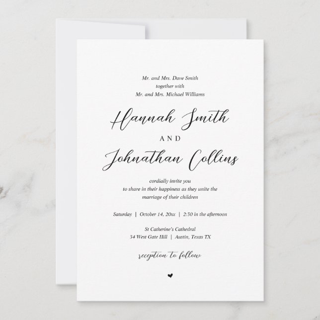 Braut und Groom Church Wedding, beide Eltern Einladung (Vorderseite)