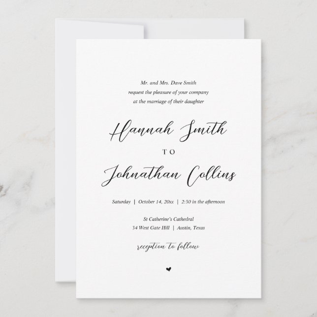 Braut und Groom Church Wedding, Brauteltern Einladung (Vorderseite)