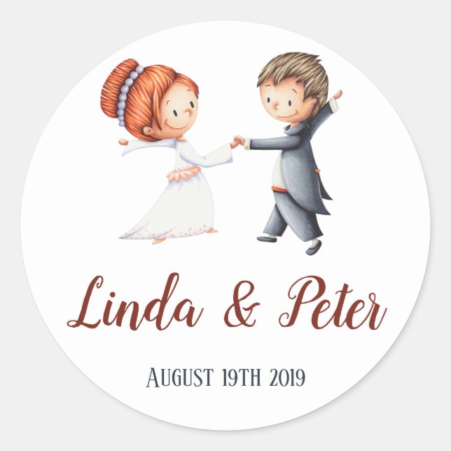 Braut und Groom Dancing Hochzeit Personalisiert Runder Aufkleber (Vorderseite)