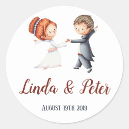 Braut und Groom Dancing Hochzeit Personalisiert Runder Aufkleber