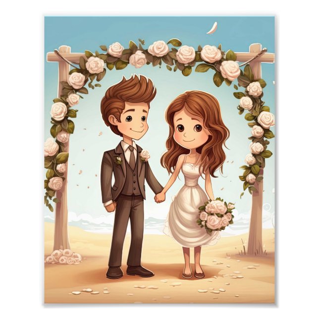Braut und Groom Ehepaar, nur verheiratet Fotodruck (Vorne)