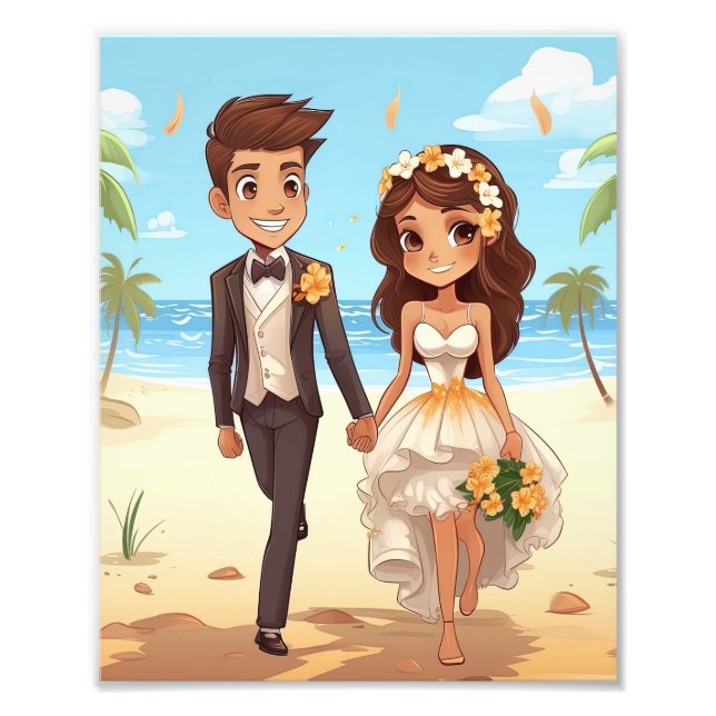 Braut und Groom Ehepaar, nur verheiratet Fotodruck (Vorne)