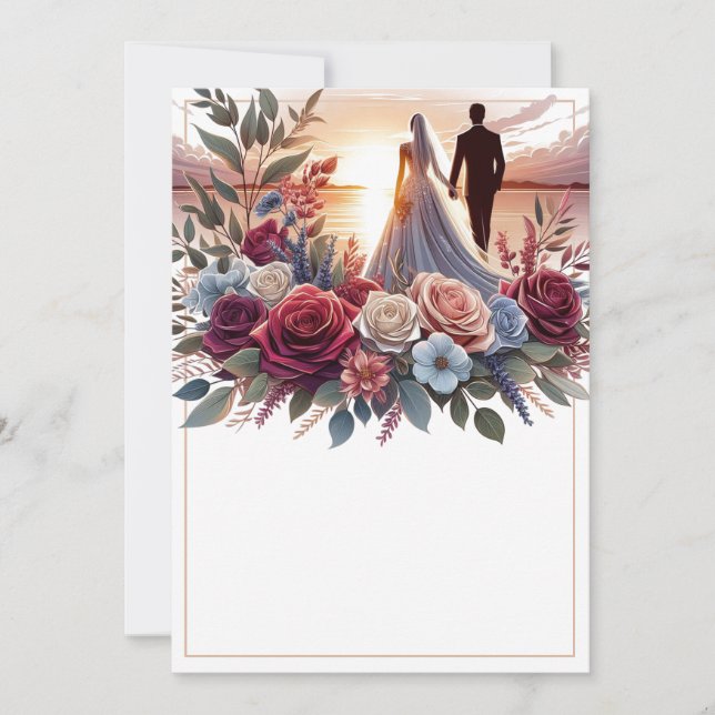 Braut und Groom Elegant Blank Floral Wedding Einladung (Vorderseite)