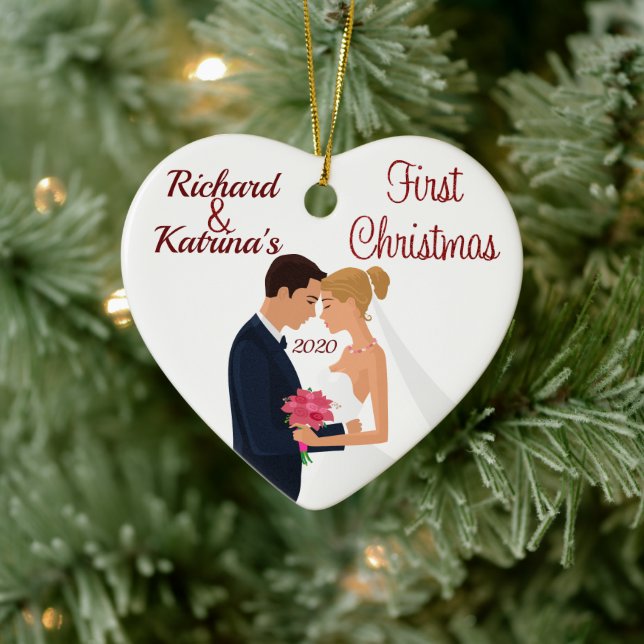 Braut und Groom Erste Weihnacht Keramik Ornament (Baum)