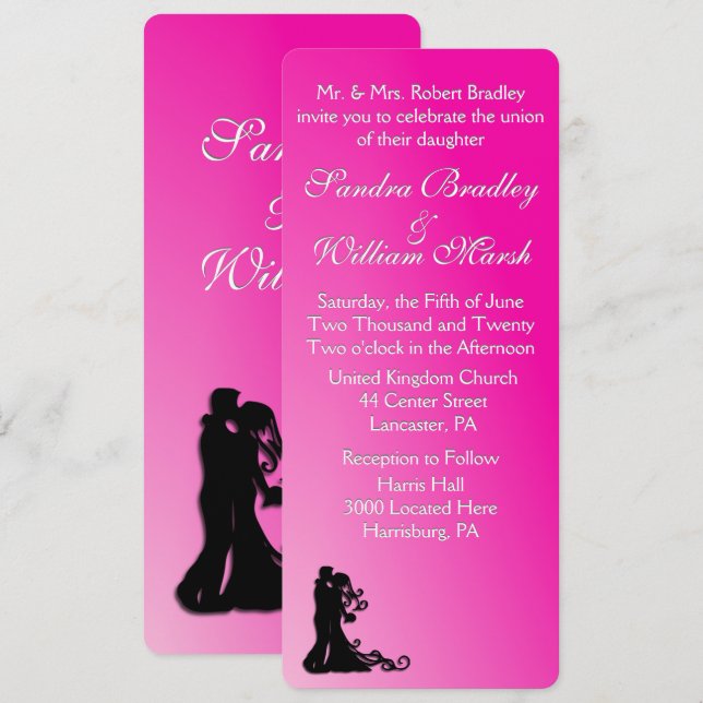 Braut und Groom Fuchsia Einladung (Vorne/Hinten)