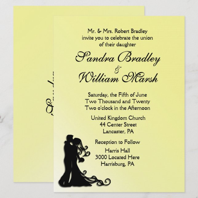 Braut und Groom Gelb Einladung (Vorne/Hinten)