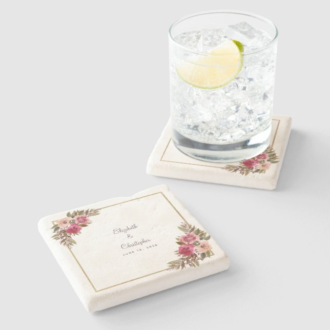 Braut und Groom Hochzeit Elegante Wasserfarben Steinuntersetzer (Seitenansicht)