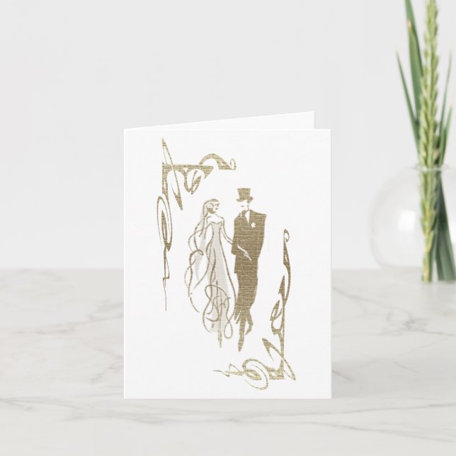 Braut und Groom Hochzeit & Geburtstag Kunstgeschen Karte (Vorderseite)