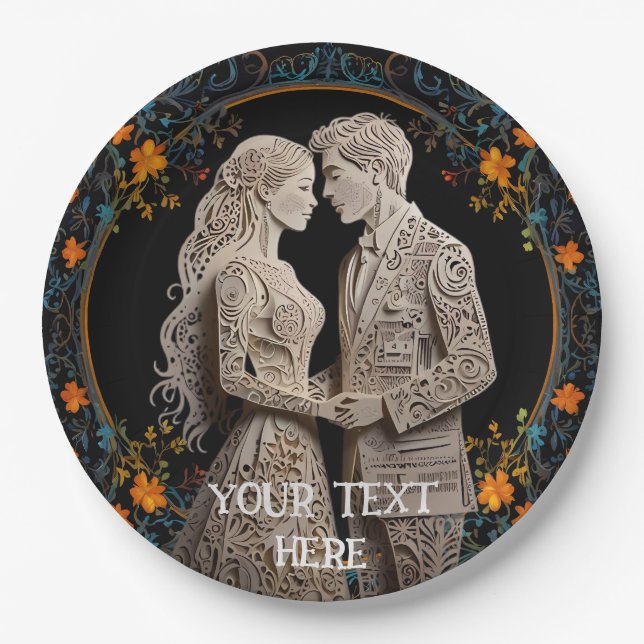 Braut und Groom Hochzeit Personalisiert Pappteller (Vorderseite)