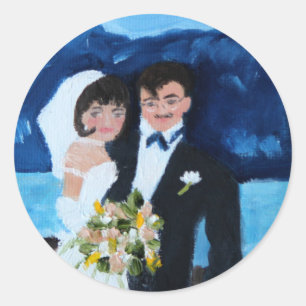 Braut und Groom in Frankreich Runder Aufkleber