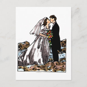 Braut und Groom Kiss am Strand Postkarte
