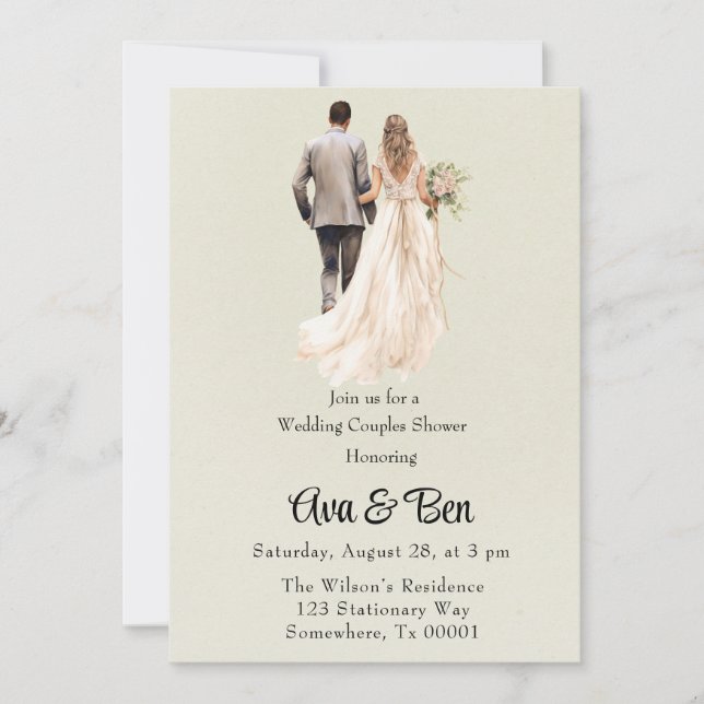 Braut und Groom Light Green Wedding Couples Dusche Einladung (Vorderseite)