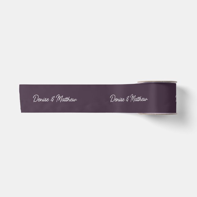 Braut und Groom Mitternacht Plum Satinband (Vorderseite)