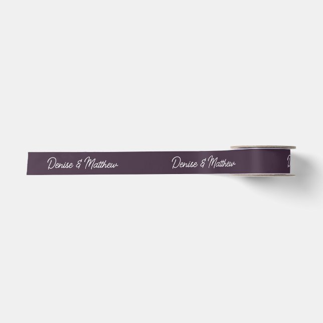 Braut und Groom Mitternacht Plum Satinband (Vorderseite)
