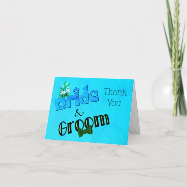 Braut und Groom Niedliche Personalisierte Hochzeit Dankeskarte (Vorderseite)