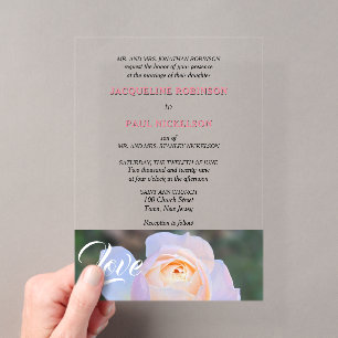 Braut und Groom Pastellrosa Liebe klar Acryleinladungen
