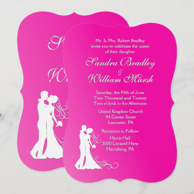 Braut und Groom Pink Hochzeit Einladung (Vorne/Hinten)